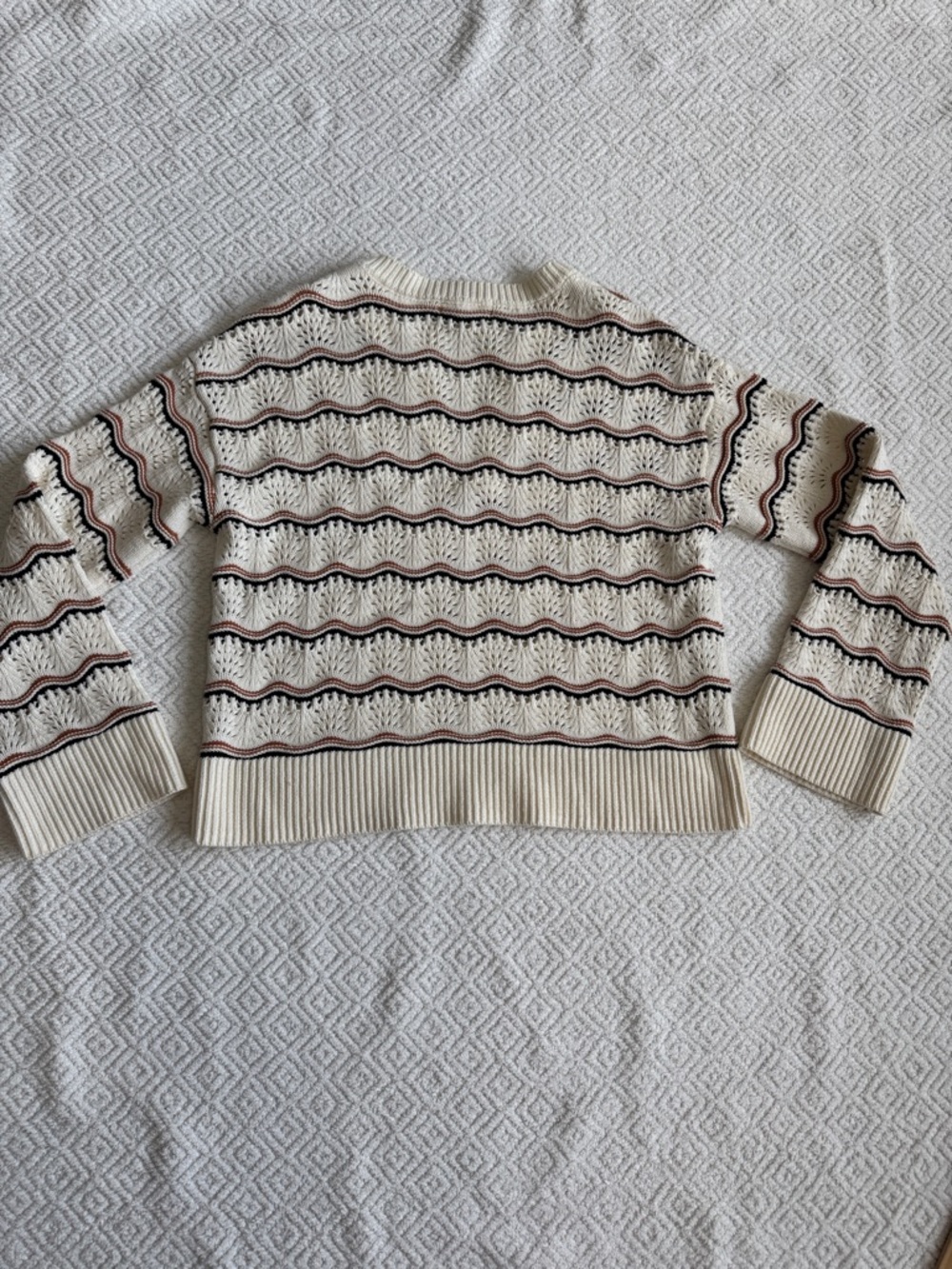 Marled Cream V-Neck Sweater with Brown and Black Stripes - Picture 5 of 7